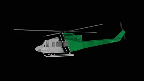 Realistic helicopter flying animation. Side view. Alpha Channel Stock Footage 158254722