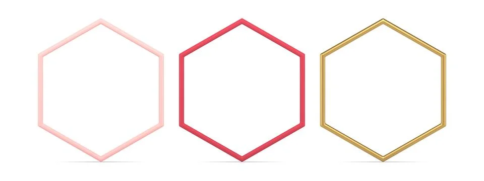 Realistic hexagonal diamond metallic border shape outline silhouette 3d set.. Stockillustratie