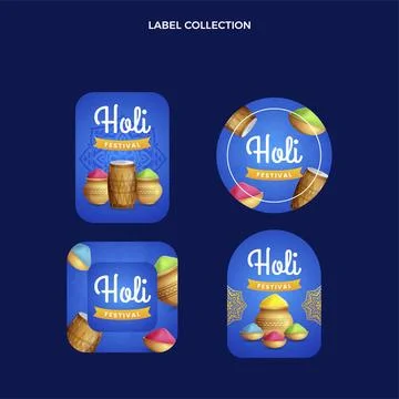 Realistic holi labels collection Stock Illustration