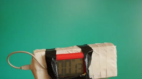 Realistic home made bomb with timer dolly shot chroma key Видео 51072263