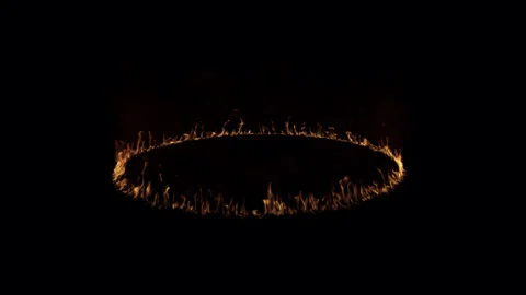 Realistic Horizontal Fire Border Circle - Seamless 4K Loop Stock Footage 332064036