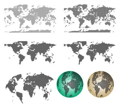 A Realistic Horizontal or Vertical Strip Line World Map Just Glove Dotted W.. Stock Illustration