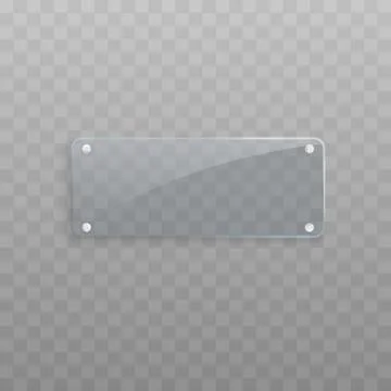 Realistic horizontal rectangle glass plate with silver screws Stock Illustration