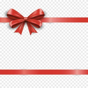 Realistic horizontal red silk gift bow with ribbon isolated on transparent ba Stock-Illustration