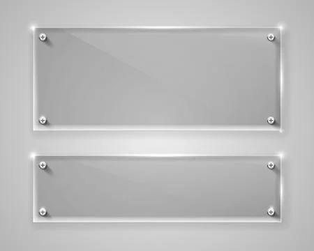 Realistic horizontal transparent glass frame with shadow. Modern background. Stock Illustration