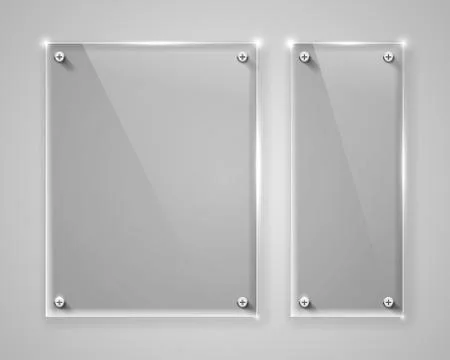 Realistic horizontal transparent glass frame with shadow. Modern background. Stock Illustration