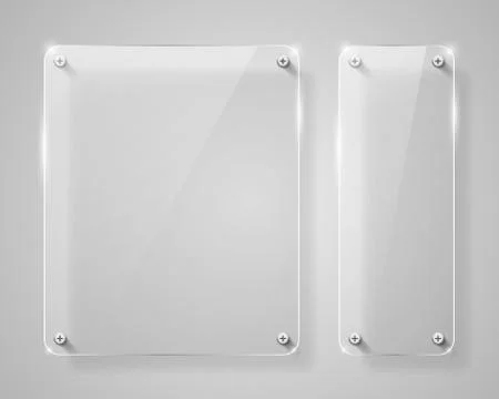 Realistic horizontal transparent glass frame with shadow. Modern background. Stock Illustration