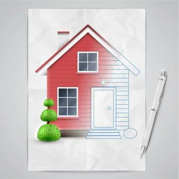 Realistic house being drawn, vector. Ilustración de archivo