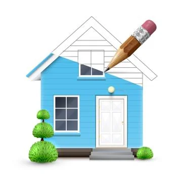 Realistic house being drawn, vector. Ilustración de archivo