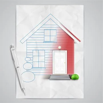 Realistic house being drawn, vector. Stock Illustration