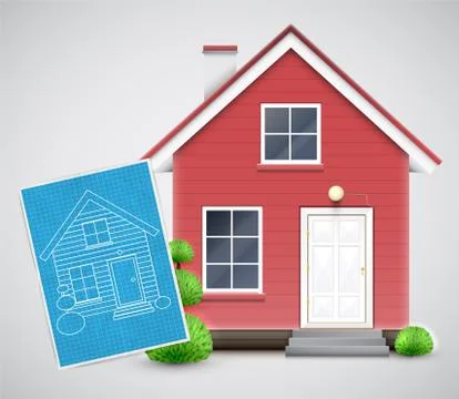 Realistic house with a blueprint, vector. イラスト素材
