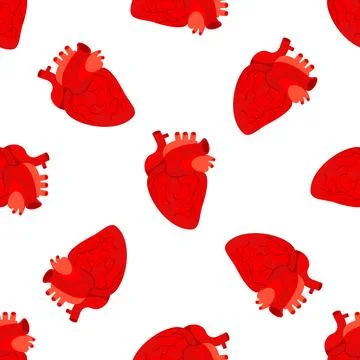 Realistic Human Heart Seamless Pattern Repeating on White Background Stock-Illustration