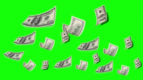 Realistic hundred dollar bills falling down on green screen background Stock Footage 340244992