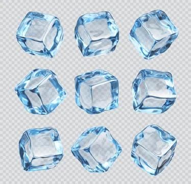 Realistic ice cubes, isolated crystal blocks Stock Illustration