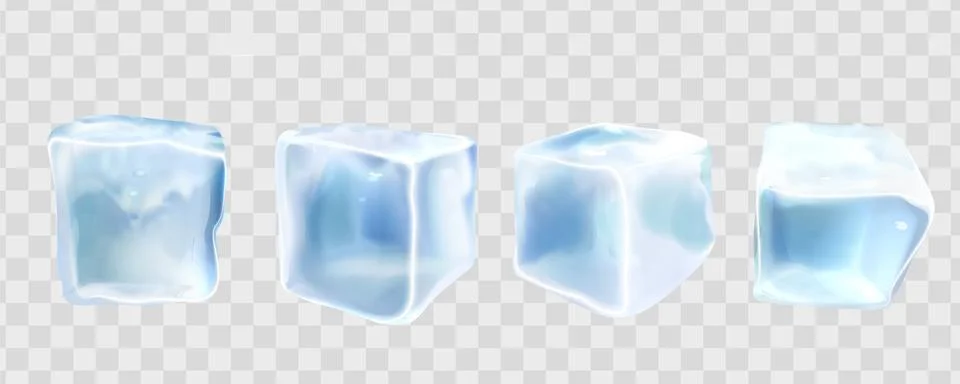 Realistic ice cubes set, square frozen blocks Stock Illustration