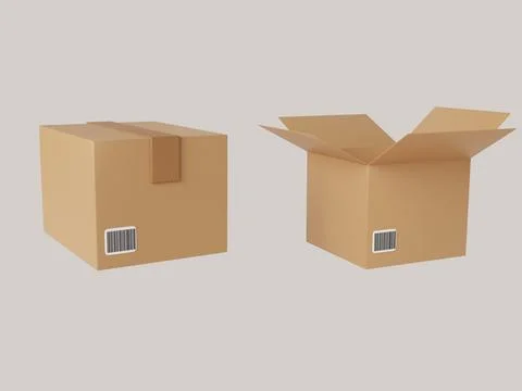 Realistic icon with package open box on white background for package paper .. Stock Illustration