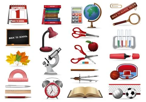 Realistic icons set on a school theme Stock Illustration