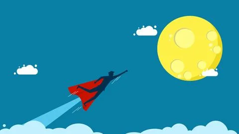 Realistic as if in imagination. man flies to the moon Stock Illustration