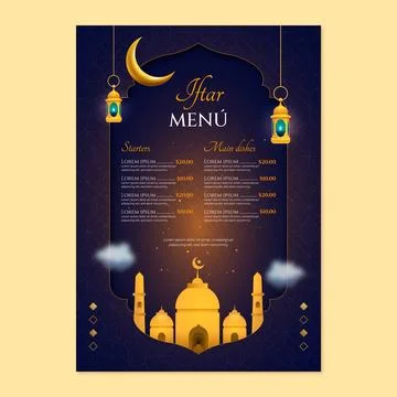 Realistic iftar party menu template Stock Illustration