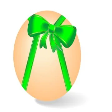Realistic illustration by easter egg with green bow - vector Stock Illustration