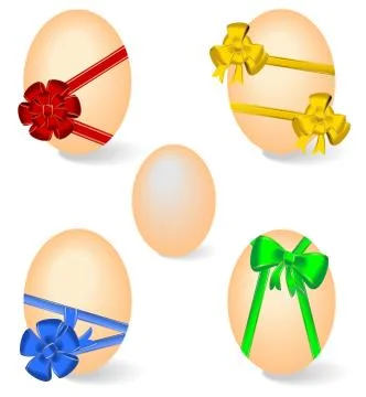 Realistic illustration of set by easter eggs with bows Illustrazione stock