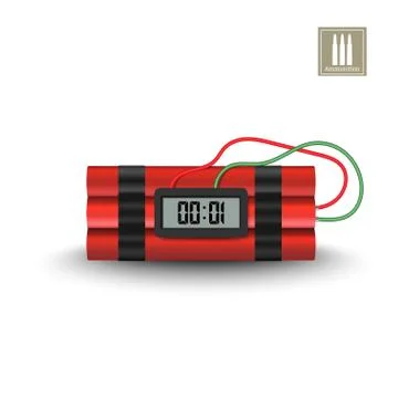 Realistic image of dinamite with timer. Terrorist explosive. 3d weapon icon Stock Illustration
