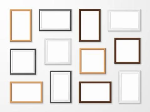 Realistic image frames. Picture frame in different colors, hanging blank Stock Illustration