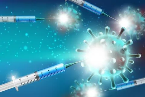 Realistic injection vaccine syringes for Coronavirus COVID-19 global epidemic Stock Illustration
