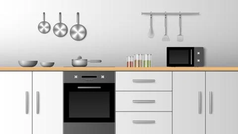 Realistic interior modern kitchen, vector illustration Stock Illustration
