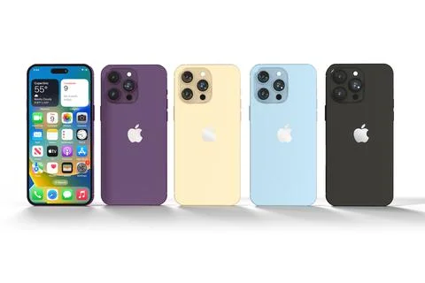 Realistic IPhone 14 Pro Max set with front and back view studio shot : Bangko Stock Photos