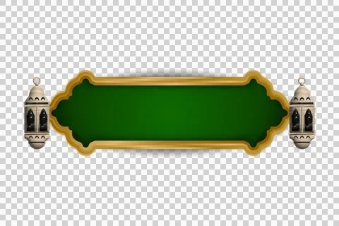 Realistic islamic lantern with border and frame ornament design Stock Illustration