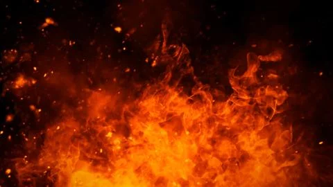Realistic isolated fire effect for decoration and covering on black backgroun Stock Illustration