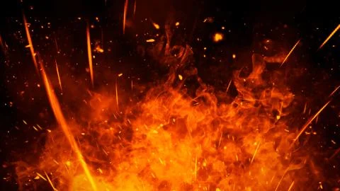 Realistic isolated fire effect for decoration and covering on black backgroun Stock Illustration