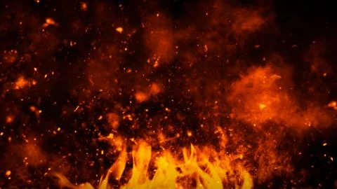 Realistic isolated fire effect for decoration and covering on black backgroun Stock Illustration