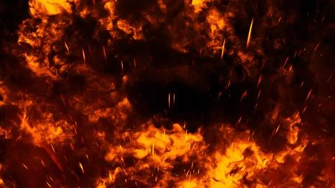 Realistic isolated fire effect for decoration and covering on black backgroun Stock Illustration