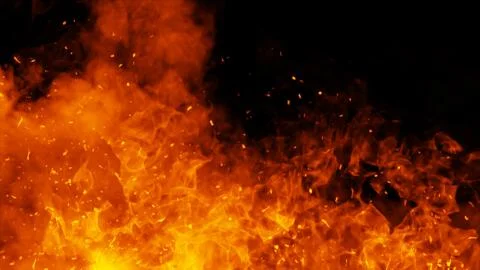 Realistic isolated fire effect for decoration and covering on black backgroun Stock Illustration