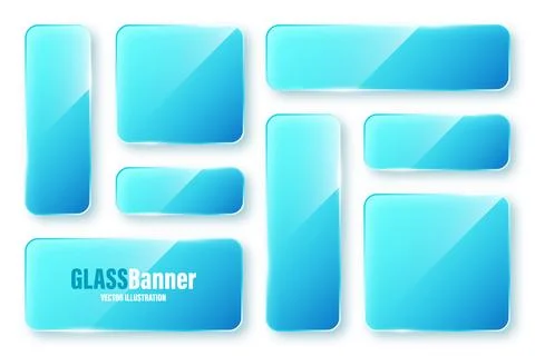 Realistic isolated glass frames collection. Blue transparent glass banners with Illustrazione stock