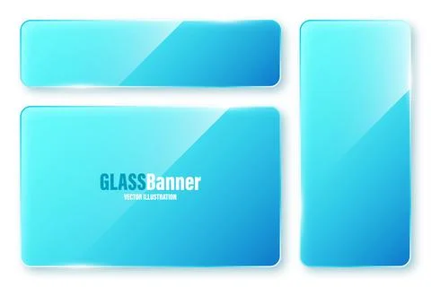 Realistic isolated glass frames collection. Blue transparent glass banners with Stock Illustration
