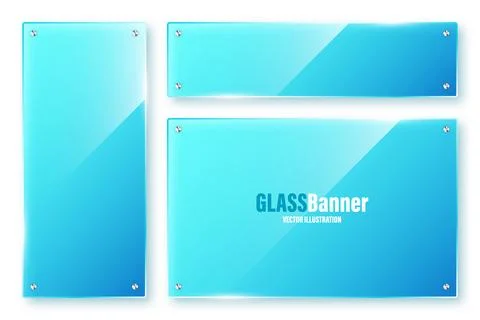 Realistic isolated glass frames collection. Blue transparent glass banners with 스톡 일러스트
