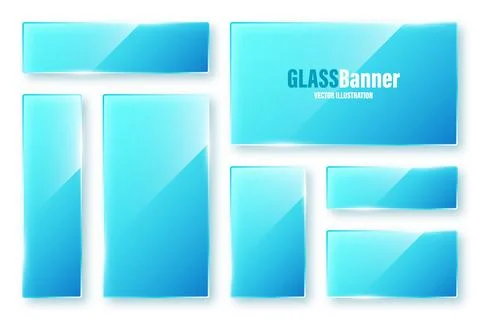 Realistic isolated glass frames collection. Blue transparent glass banners with 스톡 일러스트