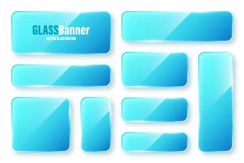 Realistic isolated glass frames collection. Blue transparent glass banners with Illustrazione stock