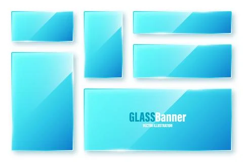 Realistic isolated glass frames collection. Blue transparent glass banners with Ilustração Stock