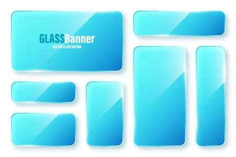 Realistic isolated glass frames collection. Blue transparent glass banners with Stock Illustration