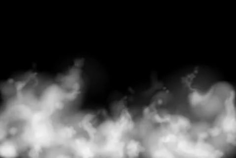 Realistic isolated smoke effect on black background. Fog or cloud texture. Stockillustratie