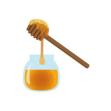 Realistic isolated vector honey jar and stick Stock Illustration