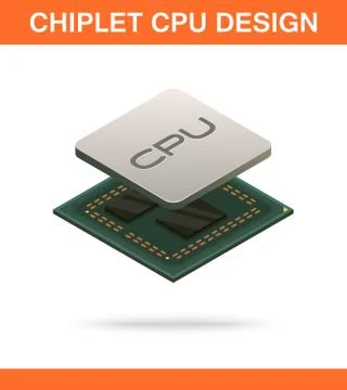 Realistic isometric modern chiplet CPU design front view. Stock Illustration
