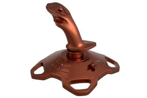Realistic joystick for flight simulator with copper chrome texture on white Stock Illustration