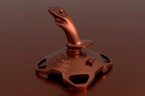 Realistic joystick for flight simulator with copper chrome texture on dark Stock Illustration
