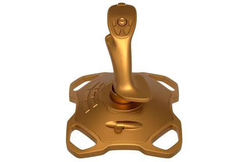 Realistic joystick for flight simulator with gold chrome texture on white Stock Illustration