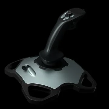 Realistic joystick for flight simulator isolated on black background Stock Illustration